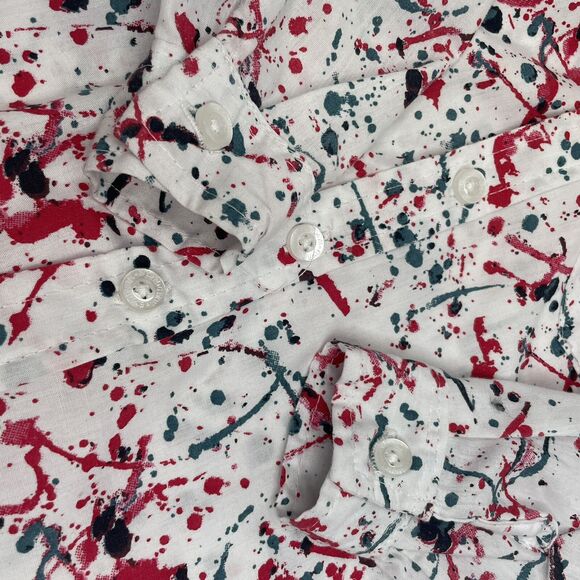Ecko Long Sleeve Button Down Shirt Boys 4T White Red Blue Splatters Cool Funky - Picture 4 of 13